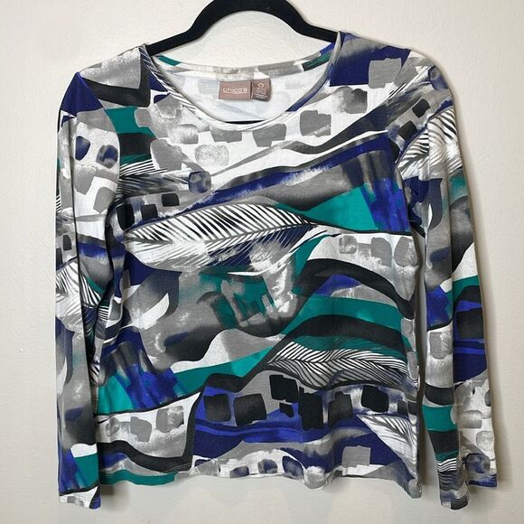 Chico's Printed Long Sleeve T-Shirt Size Small - Picture 2 of 7